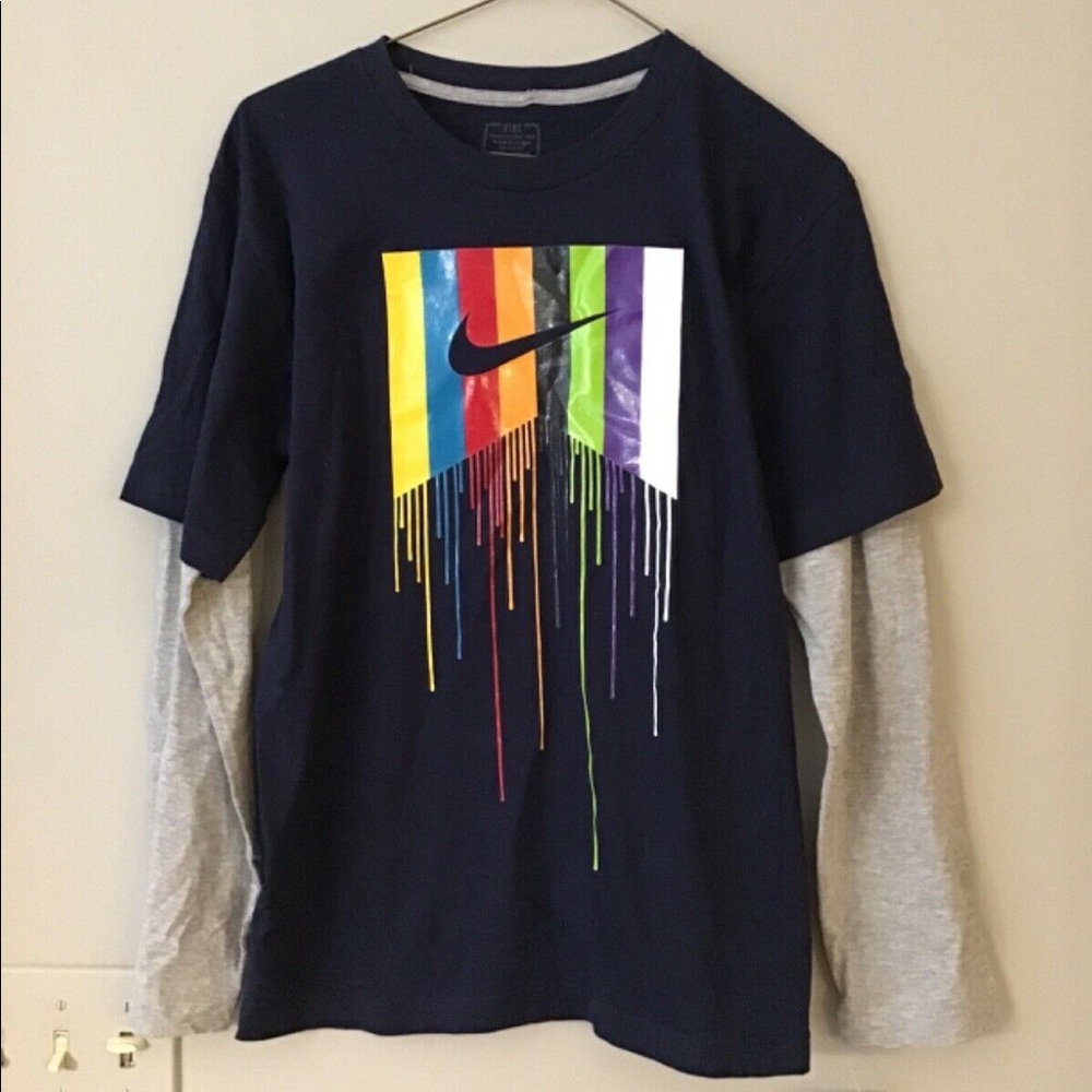 Nike Dripping Paint Striped Rainbow Flag Long Sleeve T Shirt